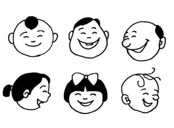 Simple drawings of smiles of various characters