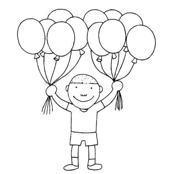 Simple drawing of little boy holding balloon