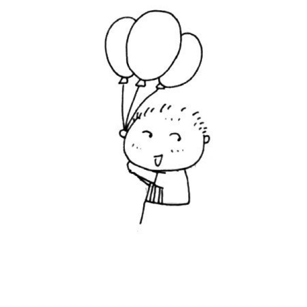 Simple drawing of little boy holding balloon