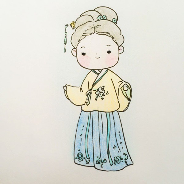 Simple drawing pictures of little girls in Chinese style Hanfu