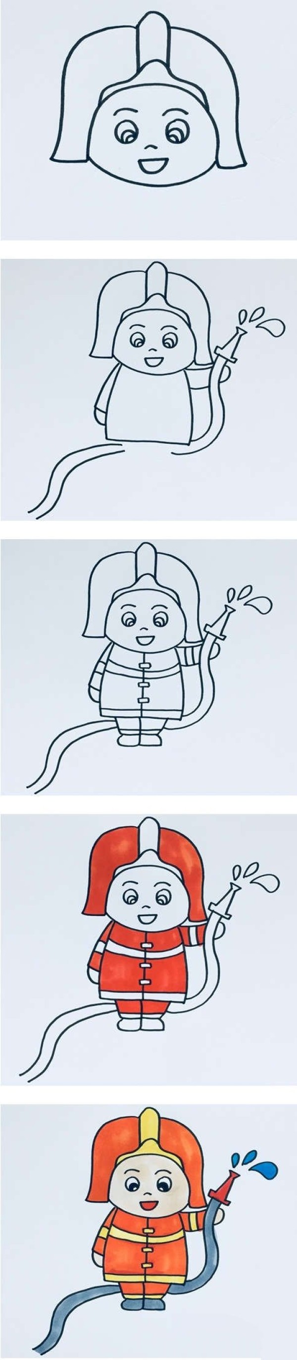 How to draw a cartoon firefighter