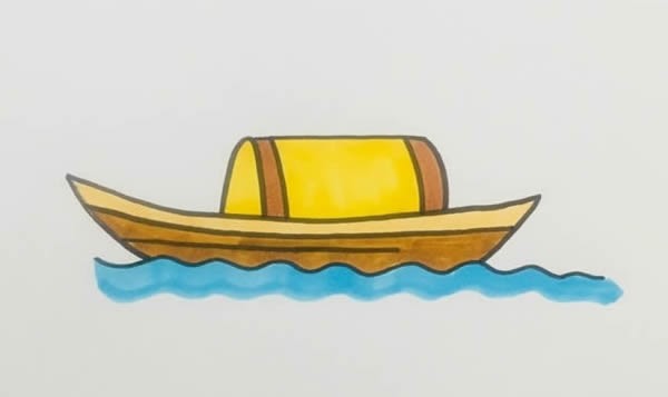 Simple drawing of colorful wooden boat