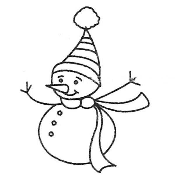 A set of beautiful simple drawing pictures of snowmen