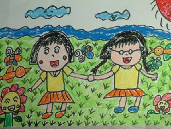 Childrens drawings for Qingming Festival-sisters go on an outing