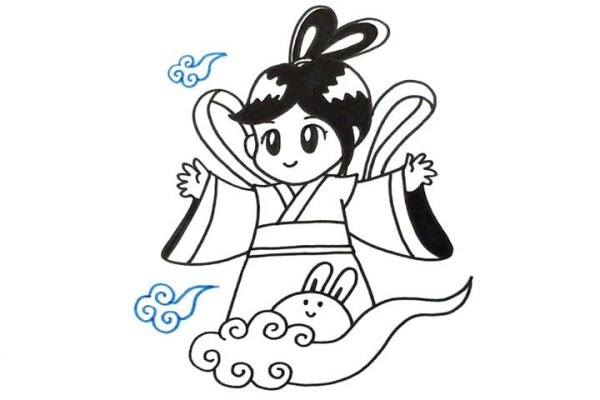 A simple drawing of Chang'e flying to the moon