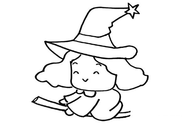 Simple drawing tutorial of the little witch riding a broom