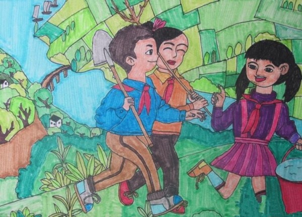 Let’s plant trees together for Arbor Day. Teacher’s drawing for children.