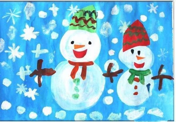 Childrens Snowman Childrens Painting Watercolor Painting Works