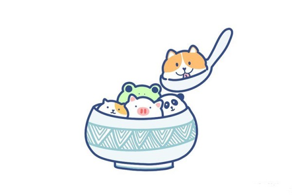 Draw a bowl of cute glutinous rice balls