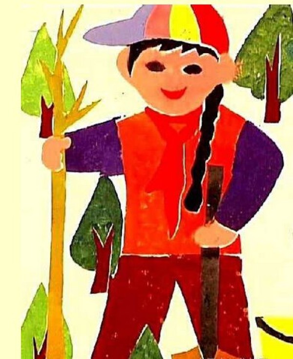 Childrens drawings of spring - planting trees in spring