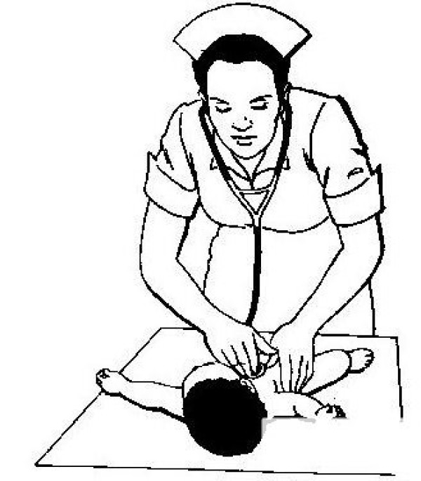 Simple drawing of nurse massaging baby