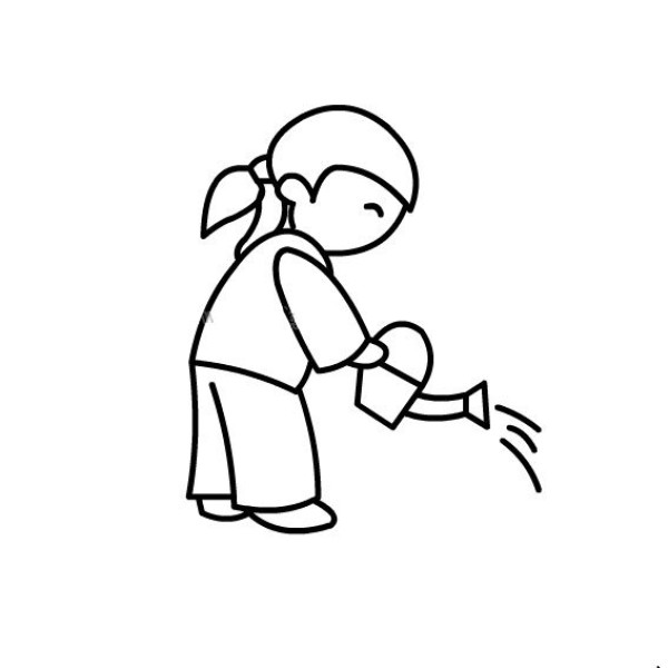 Simple drawing of little girl sprinkling water