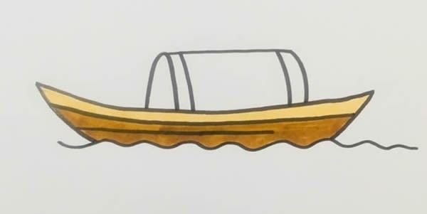 Simple drawing of colorful wooden boat