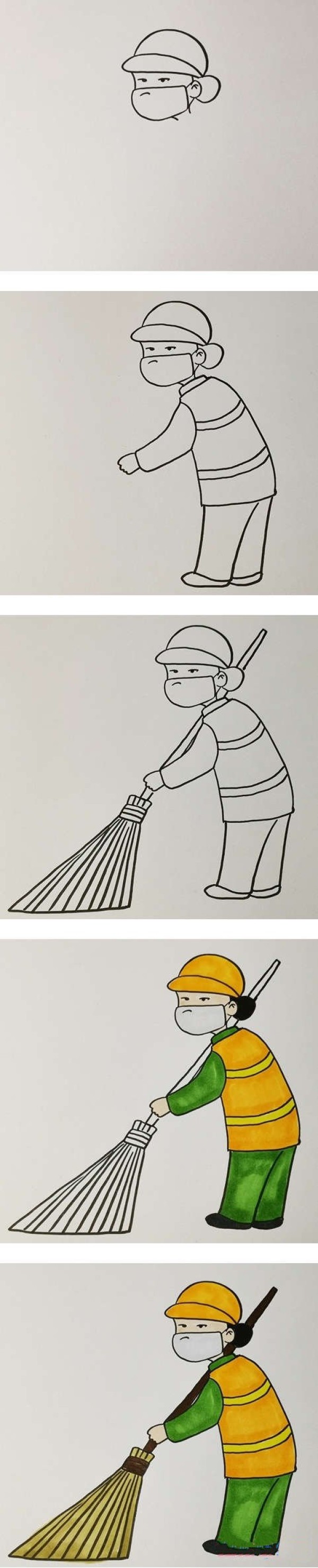 How to draw a sanitation worker