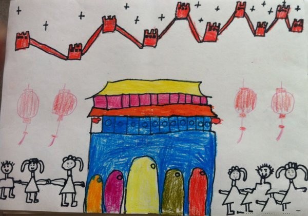 Collection of Crayon Drawing Pictures-Visiting Tiananmen during National Day