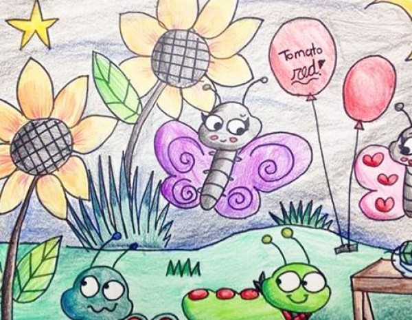 Spring childrens simple drawing pictures_beautiful garden