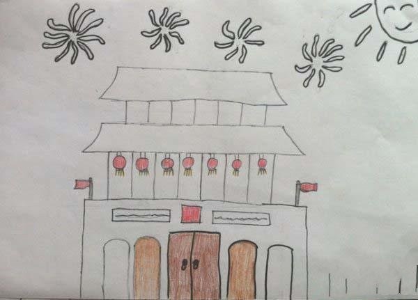 Simple National Day pencil drawing pictures for kindergarten: Tiananmen