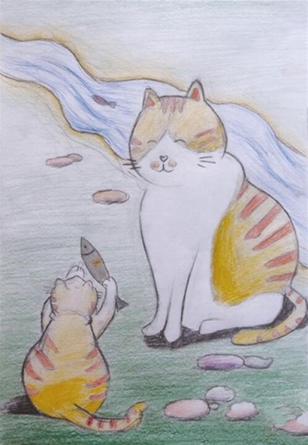 Mothers Day Drawing First Prize: Mother Cat and Kittens