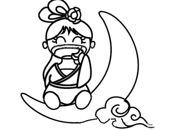 Q version simple drawing of Chang'e sitting on the moon