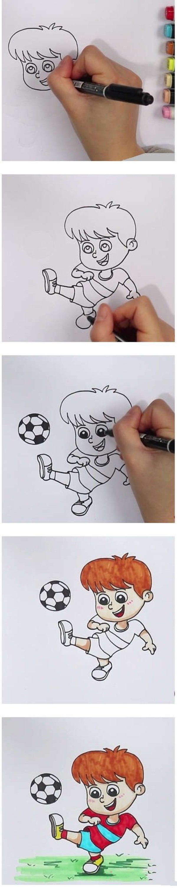 How to draw a little boy playing football