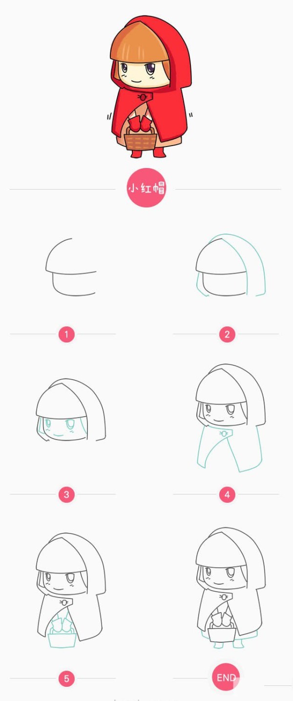 Little Red Riding Hood simple drawing steps