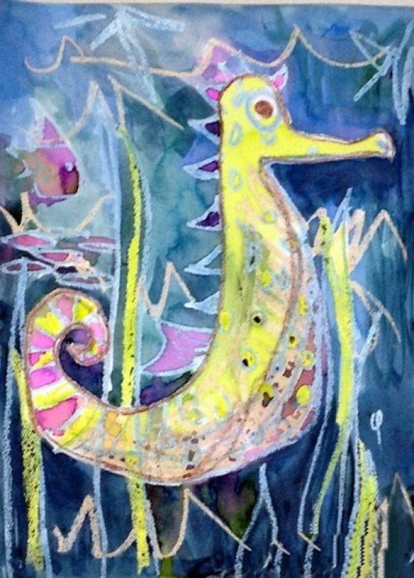 Appreciation of paintings of the underwater world of a little seahorse