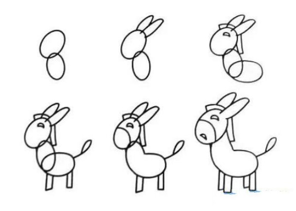 How to draw a simple and cute little donkey