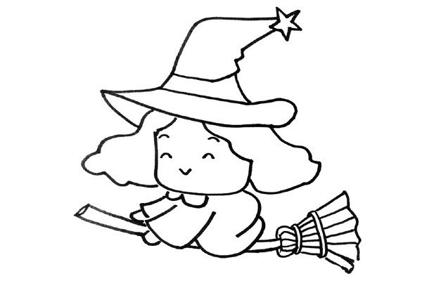 Simple drawing tutorial of the little witch riding a broom