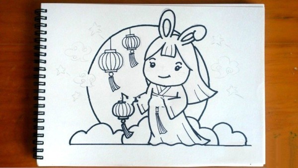 Mid-Autumn Festival simple drawing tutorial: Chang'e flying to the moon