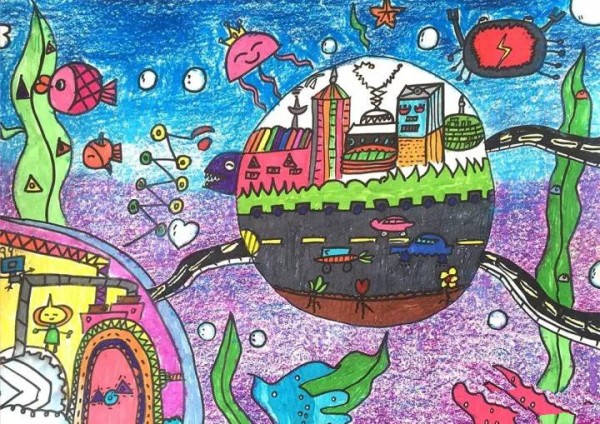 Award-winning childrens paintings on the theme of underwater world