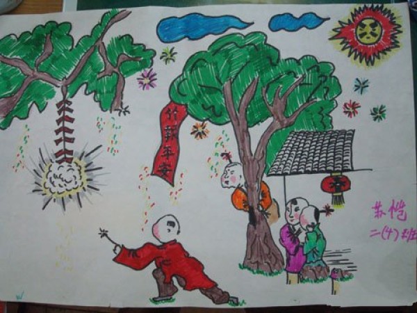 Children draw bamboo to signify peace