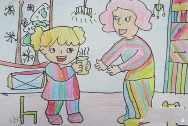 Pour Mom a Cup of Hot Tea - Appreciation of childrens colored pencil drawings