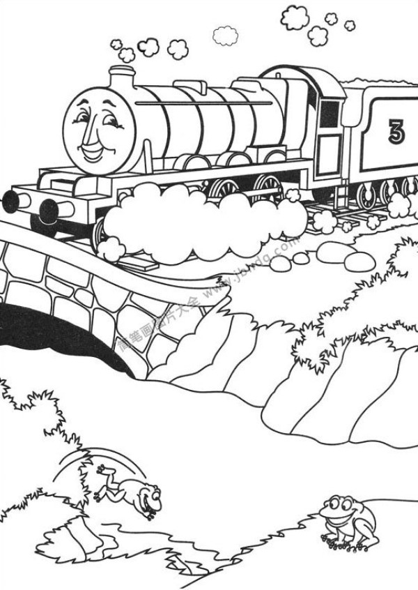 Thomas the Tank Engine crossing the bridge