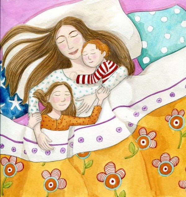 Sleeping with Mom Mothers Day Childrens Drawing Model