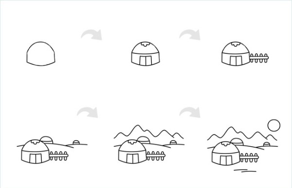 Steps to draw simple pictures of Mongolian yurt