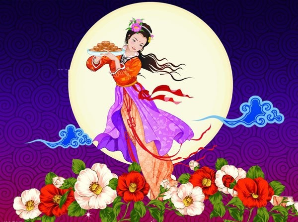 Mid-Autumn Festival Chang'es simple drawing (with color)