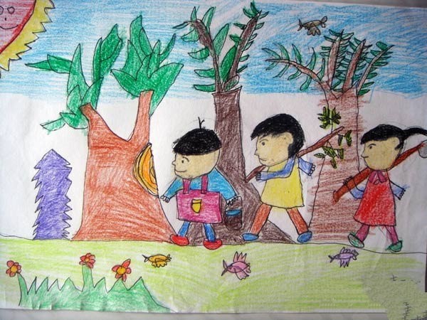 Childrens colored pencil drawing pictures-lets plant trees