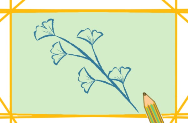 Draw ginkgo branches step by step with simple strokes