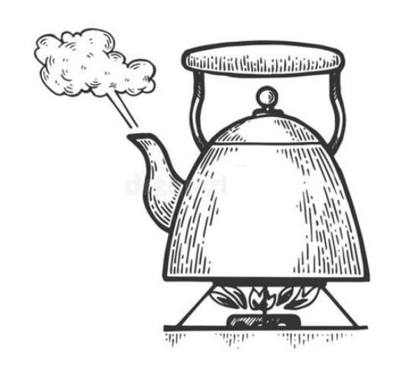 Simple drawing picture of boiling hot water kettle