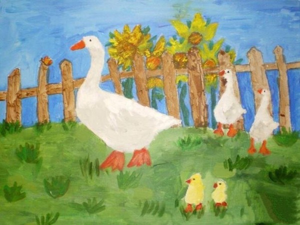 Appreciation of animal paintings of Mother Goose and Goslings