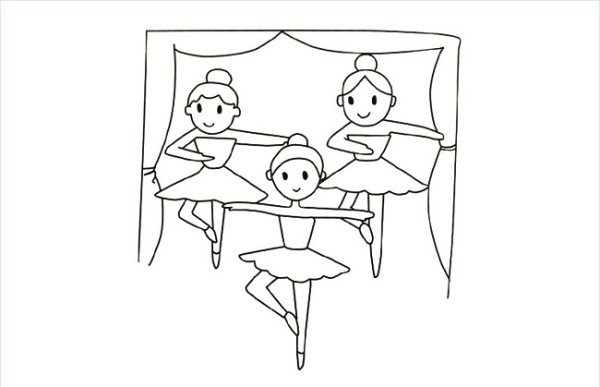 Simple drawing picture of 3 dancers dancing ballet