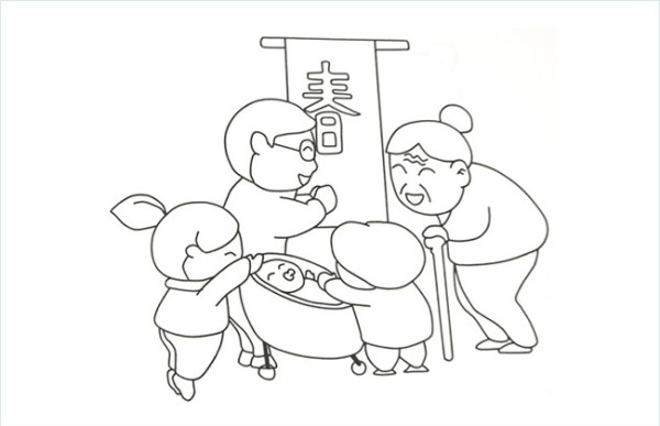 Simple drawing pictures of Spring Festival greetings