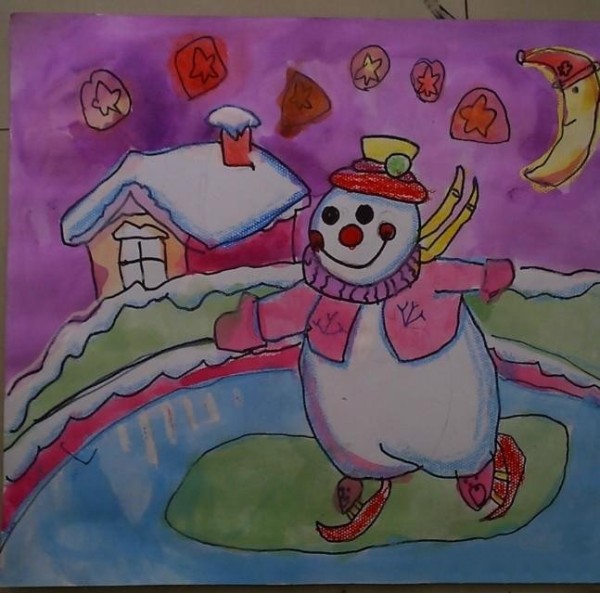 childrens drawing skating snowman