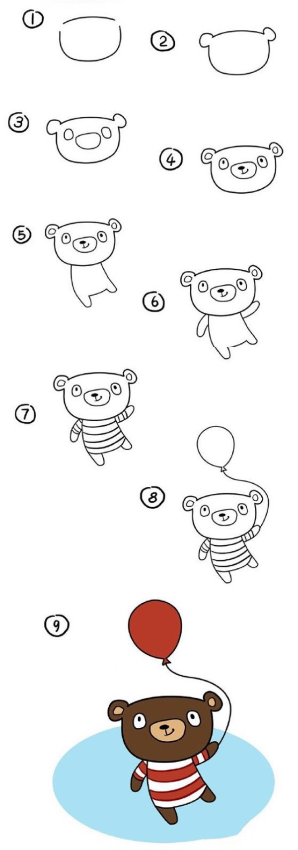 How to draw a bear holding a balloon