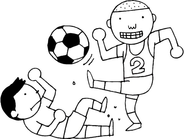 Simple drawing of little boy playing football