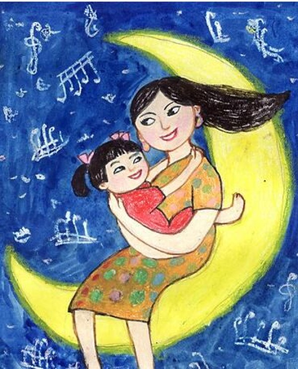 Appreciation of the creative painting of Mother and Daughter on the Moon for Women’s Day