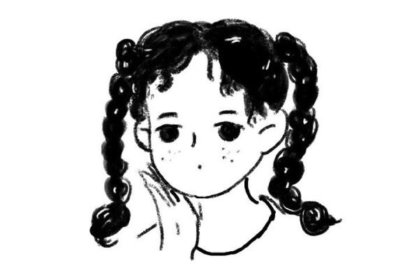 Simple drawing picture of a little girl who looks sleepy