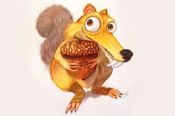 Color pencil drawing of squirrel in the ice age