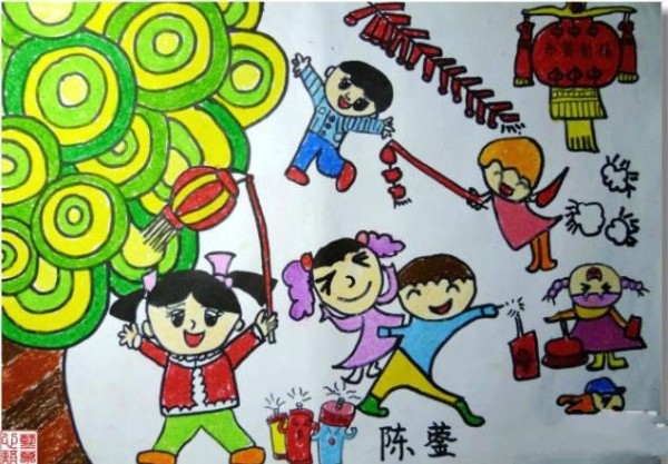 Childrens drawings celebrate the New Year with joy