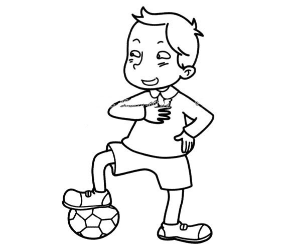 Simple drawing picture of little boy playing football